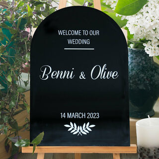 Acrylic Arch Wedding Sign - Black & White